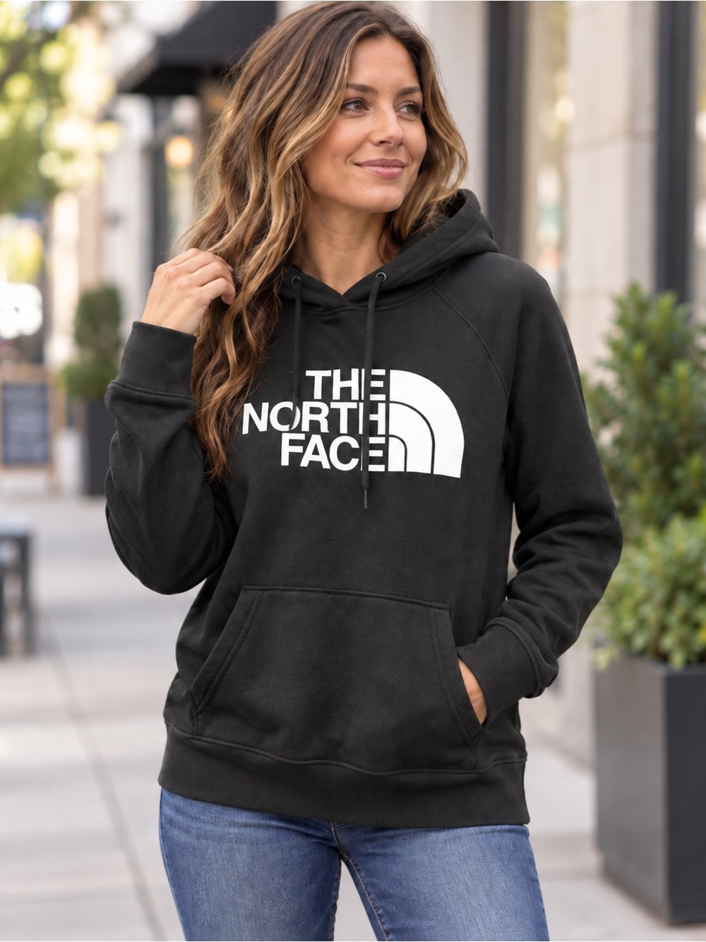 The North Face Womens S Black Half Dome Big Logo Pullover Hoodie Sweatshirt
